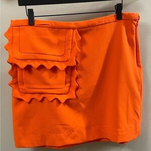 VICTORIA BECKHAM For Target Orange Modern Scalloped Pocket Circle Skirt Size LG
